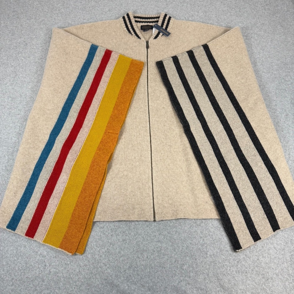 Pendleton Blanket Cape Womens L-XL Beige Cozy Stripes Zip